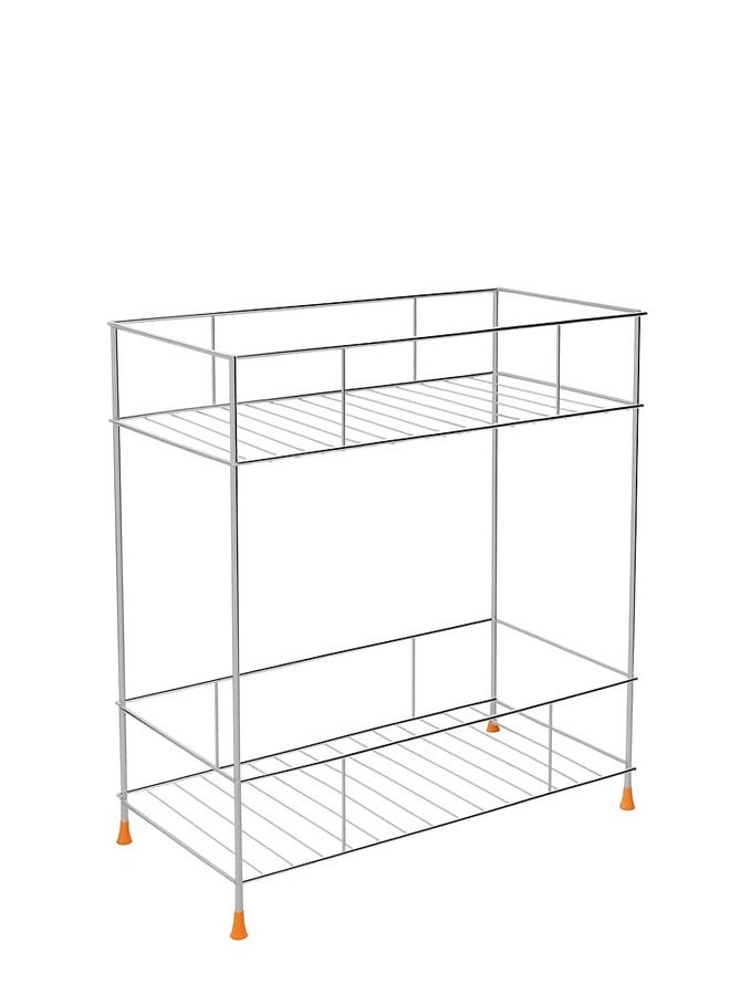 Cri8Hub2-Tier Standing Spice Rack Storage Organizer, Countertop Storage Shelf Organizer for Masala Boxes Home and Kitchen (Silver), Stainless Steel - Image 2